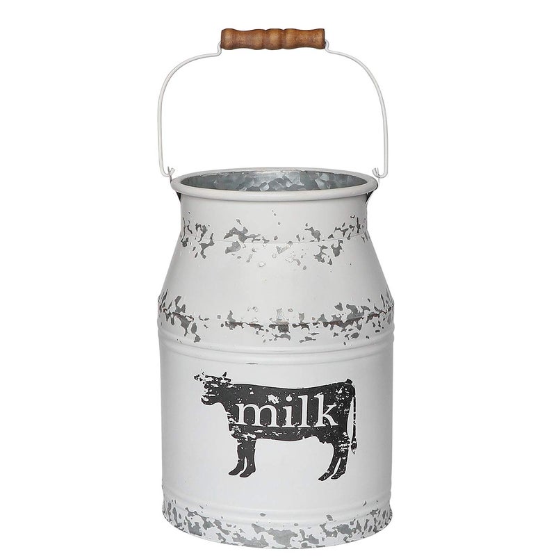 Soyizom Farmhouse French Country Vintage Style Vase White Shabby Chic Metal Rustic Flower Vases Milk Can Jug Pitcher with Handles for Wedding Garden Home Office Cafe Decor -11 inches - Image 3